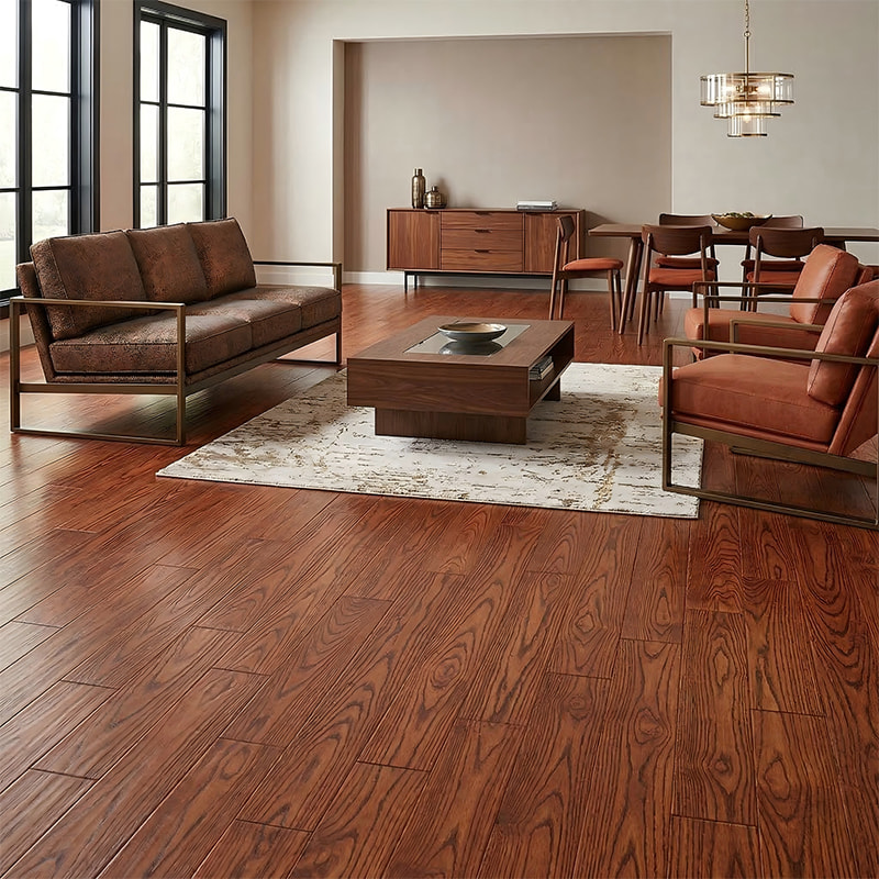 オークブラウンイエロー高光沢無垢材フローリング